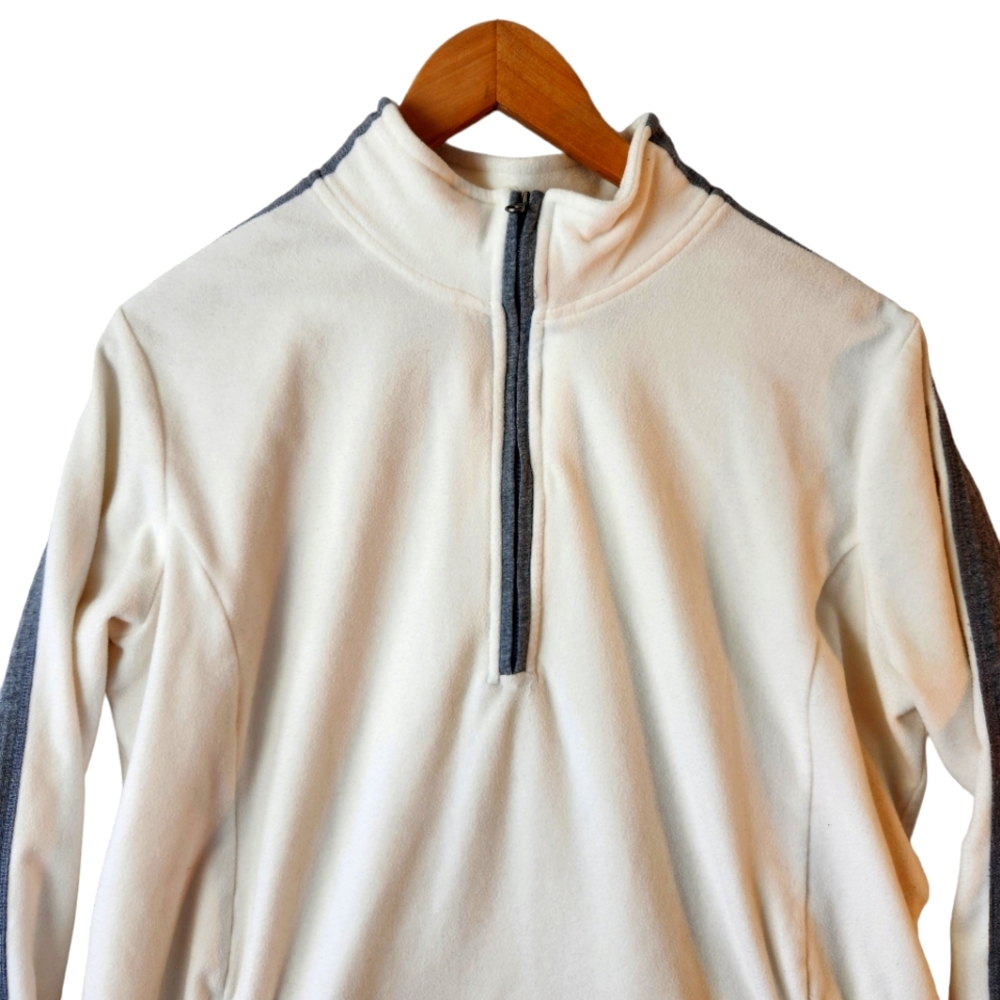 Eddie Bauer Womens Cream Gray Half Zip Fleece Pullover Size XL